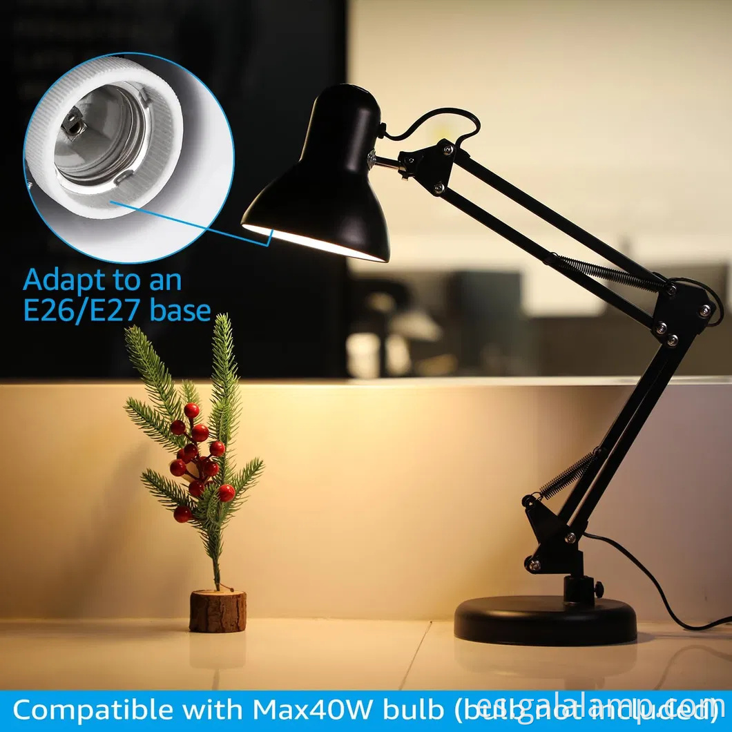 Lámpara de escritorio de metal de cuello de ganso ajustable para uso versátil